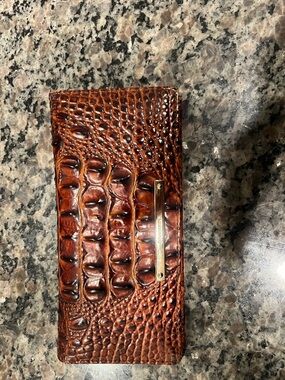 Brahmin Brown Croc-Embossed Leather Key & Card Holder with Gold Bar